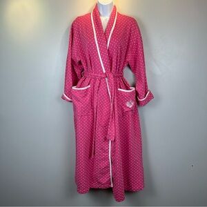 Vintage Christian Dior Polka Dot Bath Robe Womens Medium Pink Cotton Belted